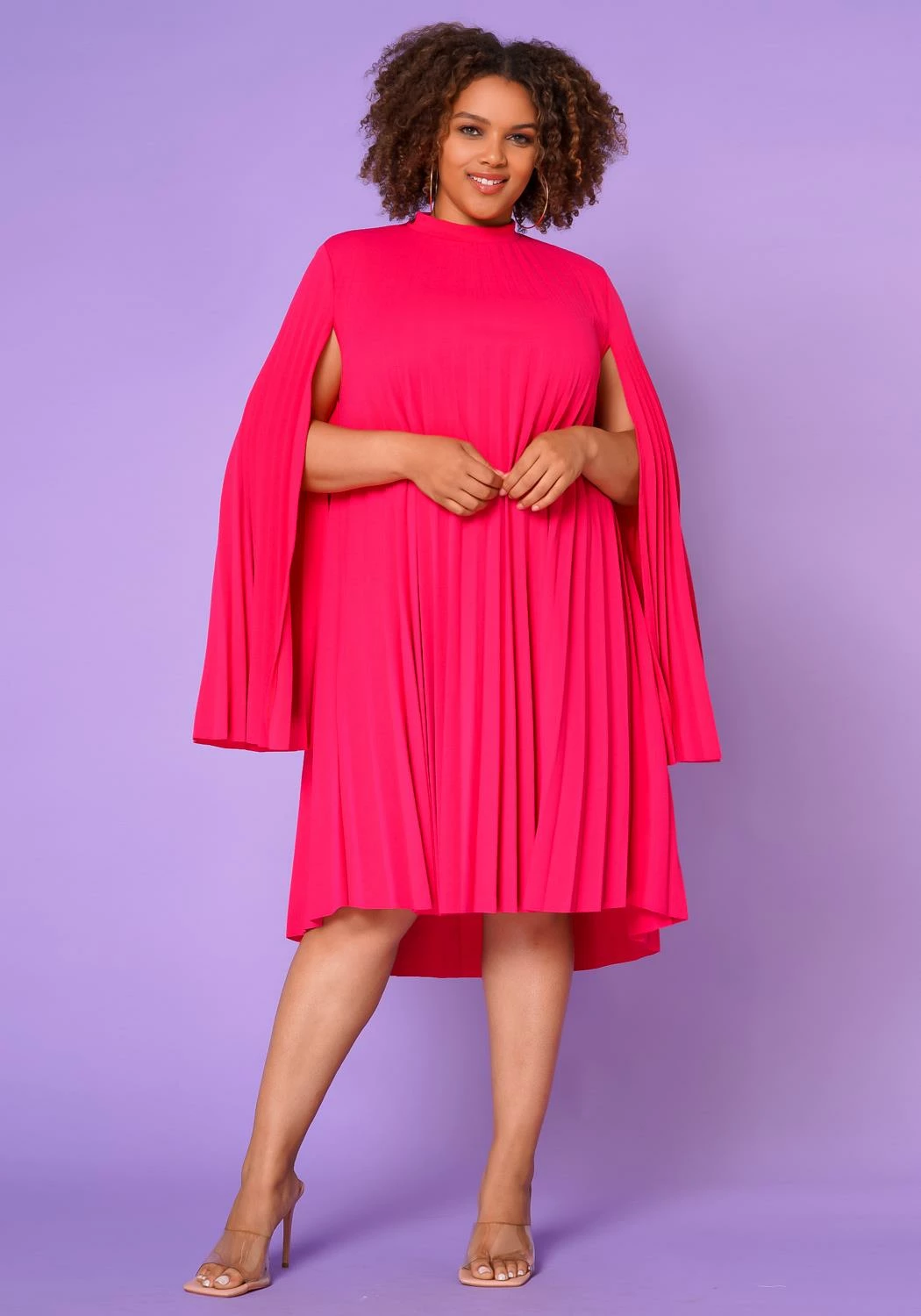 Plus Size Pleated Cape Sleeve Dress 1 Plus Size Pleated Cape Sleeve Dress