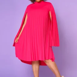 Plus Size Pleated Cape Sleeve Dress 8 Plus Size Pleated Cape Sleeve Dress -Radiant Drape Sales 2021351 006 3
