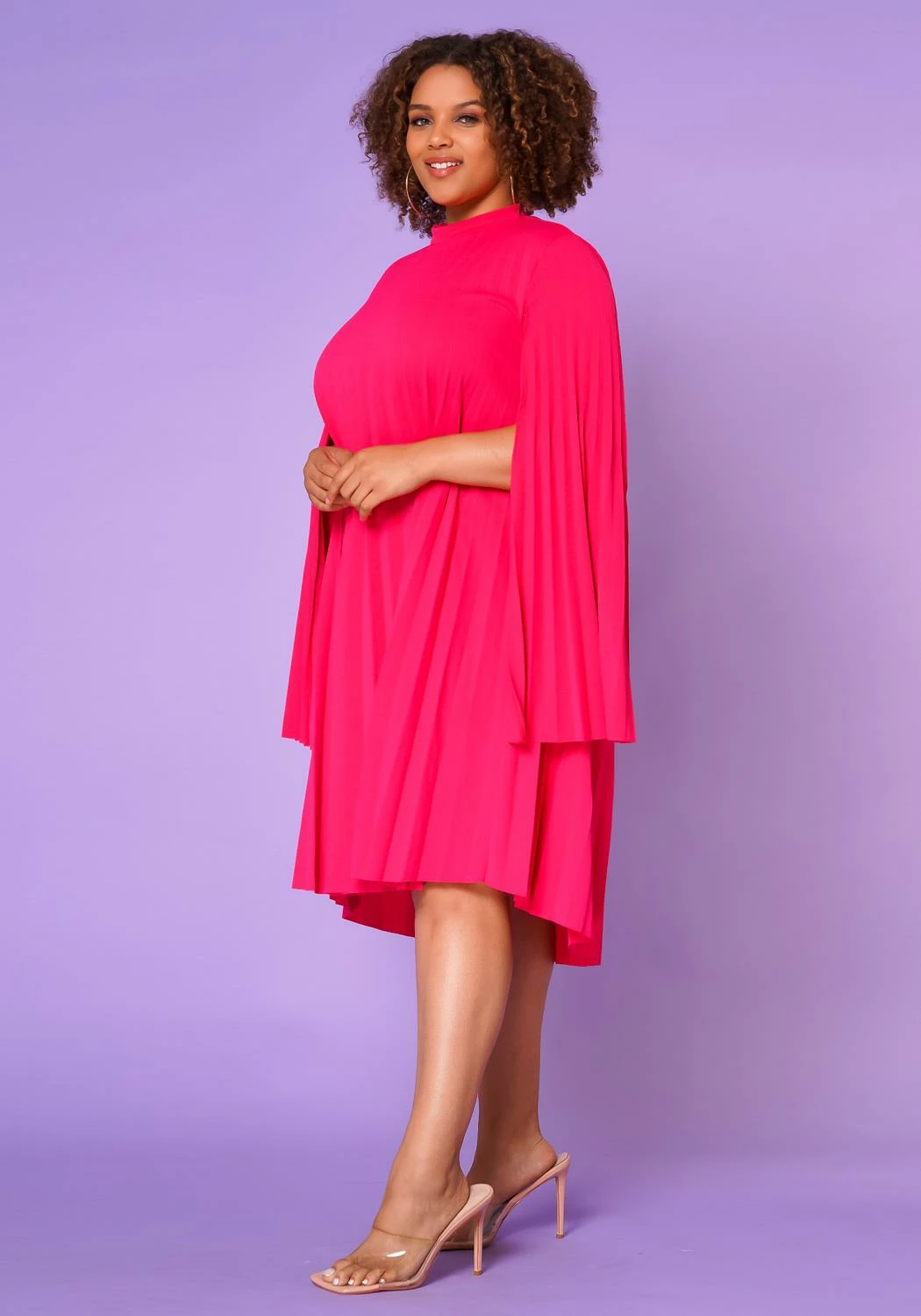 Plus Size Pleated Cape Sleeve Dress 4 Plus Size Pleated Cape Sleeve Dress - Image 4