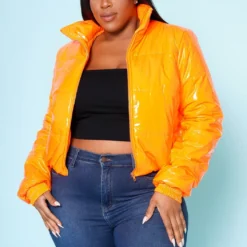 Plus Size PU Leather Puffer Jacket