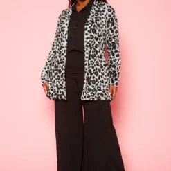 Plus Size Animal Print Open Front Cardigan