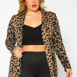 Plus Size Animal Print Open Front Cardigan