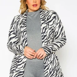 Plus Size Zebra Print Open Front Cardigan