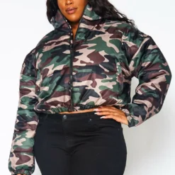 Plus Size Camo Print High Neck Puffer Jacket -Radiant Drape Sales 2021362 001 0