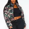 Plus Size Camo Print High Neck Puffer Jacket