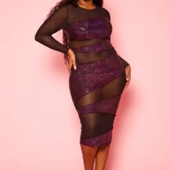 Plus Size Half Metallic Half Mesh Bodycon Dress -Radiant Drape Sales 2021366 001 1