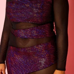 Plus Size Half Metallic Half Mesh Bodycon Dress -Radiant Drape Sales 2021366 001 5