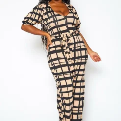 Plus Size Gridline Plaid Print Jumpsuit -Radiant Drape Sales 2021367 001 2