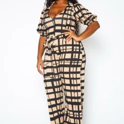 Plus Size Gridline Plaid Print Jumpsuit -Radiant Drape Sales 2021367 001 3