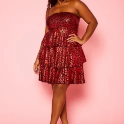 Plus Size Metallic Leopard Print Ruffle Flare Dress -Radiant Drape Sales 2021369 001 1
