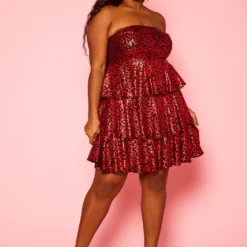 Plus Size Metallic Leopard Print Ruffle Flare Dress