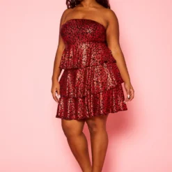Plus Size Metallic Leopard Print Ruffle Flare Dress -Radiant Drape Sales 2021369 001 3