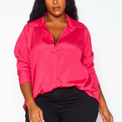 Plus Size Solid Collar Neck Shirt