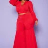 Plus Size Wrap Crop Top & Bell Flare Pants