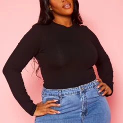 Plus Size Form Fitting Long Sleeve Bodysuit