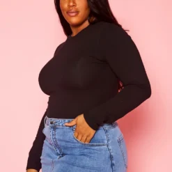 Plus Size Form Fitting Long Sleeve Bodysuit -Radiant Drape Sales 2021379 001 2