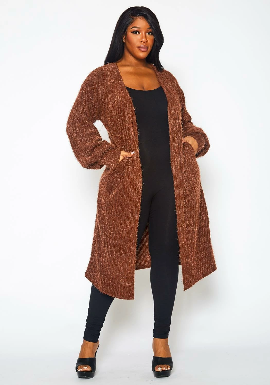 Plus Size Fuzzy Knit Duster Cardigan 2 Plus Size Fuzzy Knit Duster Cardigan - Image 2
