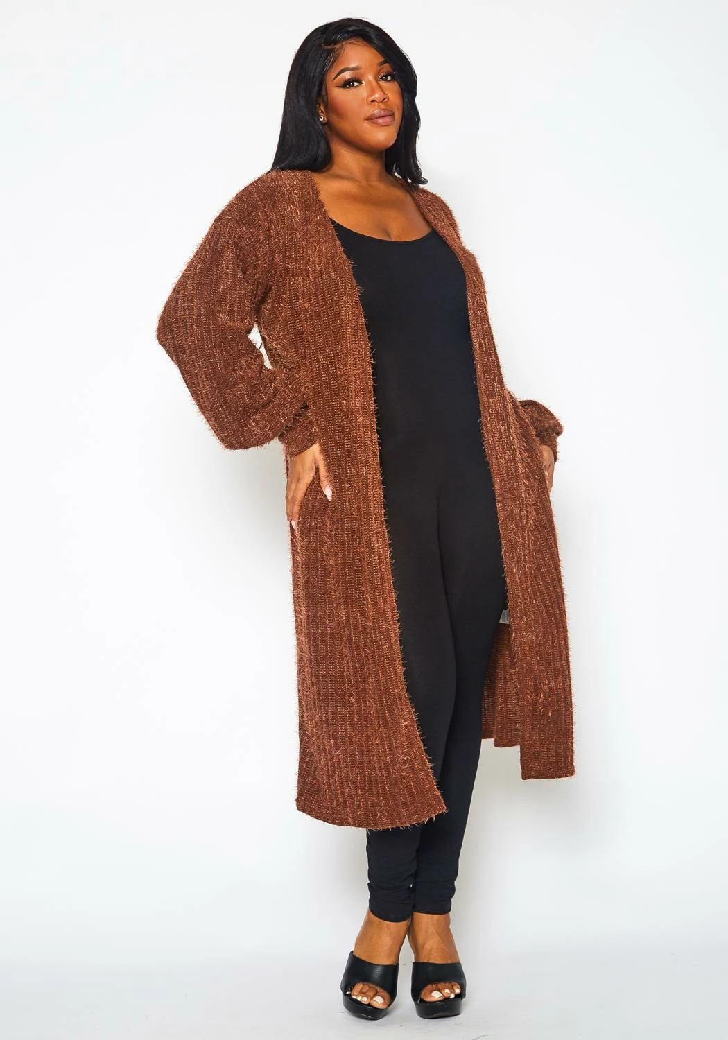 Plus Size Fuzzy Knit Duster Cardigan 3 Plus Size Fuzzy Knit Duster Cardigan - Image 3