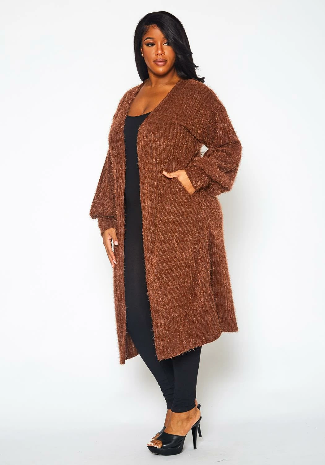 Plus Size Fuzzy Knit Duster Cardigan 4 Plus Size Fuzzy Knit Duster Cardigan - Image 4