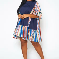 Plus Size Multi Striped Tunic Dress -Radiant Drape Sales 2021381 001 2