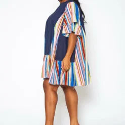 Plus Size Multi Striped Tunic Dress -Radiant Drape Sales 2021381 001 3