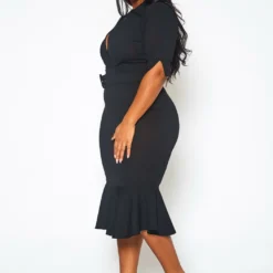 Plus Size Open Collar Mermaid Flare Midi Dress -Radiant Drape Sales 2021382 001 2