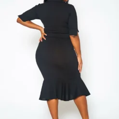Plus Size Open Collar Mermaid Flare Midi Dress -Radiant Drape Sales 2021382 001 3