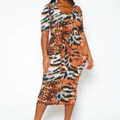 Plus Size Animal Pattern Slinky Midi Dress -Radiant Drape Sales 2021387 001 2