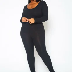 Plus Size Solid Long Sleeve Fitted Jumpsuit -Radiant Drape Sales 2021396 001 2