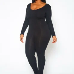Plus Size Solid Long Sleeve Fitted Jumpsuit -Radiant Drape Sales 2021396 001 3