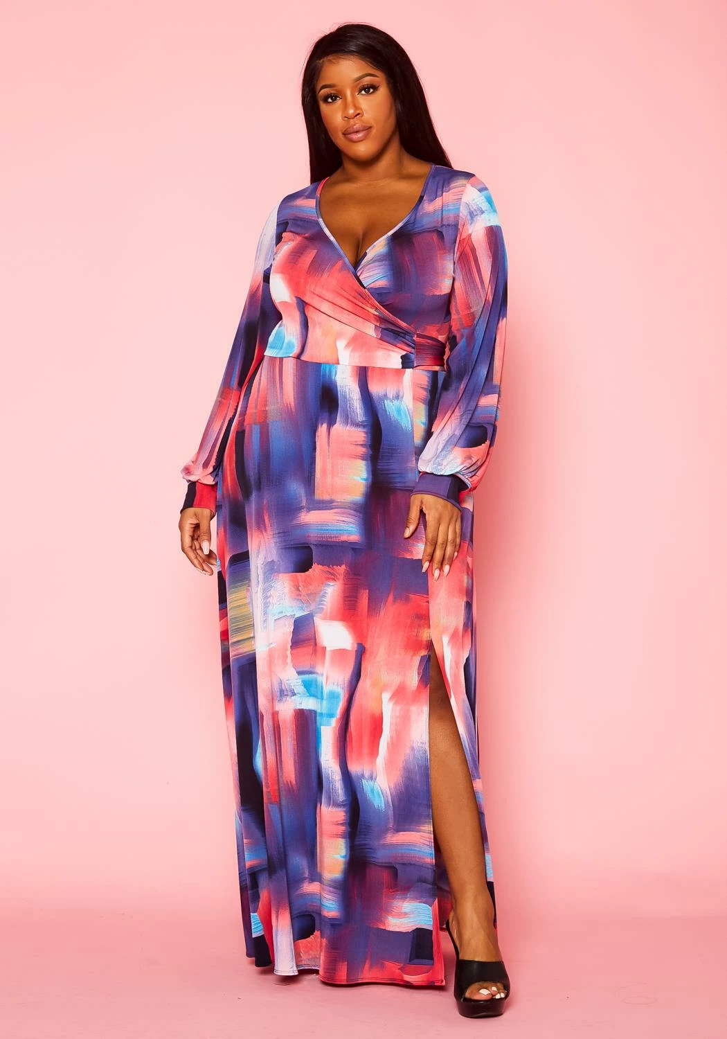 Plus Size Pastel Multi Color Print Fit & Flare Maxi Dress 2 Plus Size Pastel Multi Color Print Fit & Flare Maxi Dress - Image 2