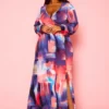 Plus Size Pastel Multi Color Print Fit & Flare Maxi Dress