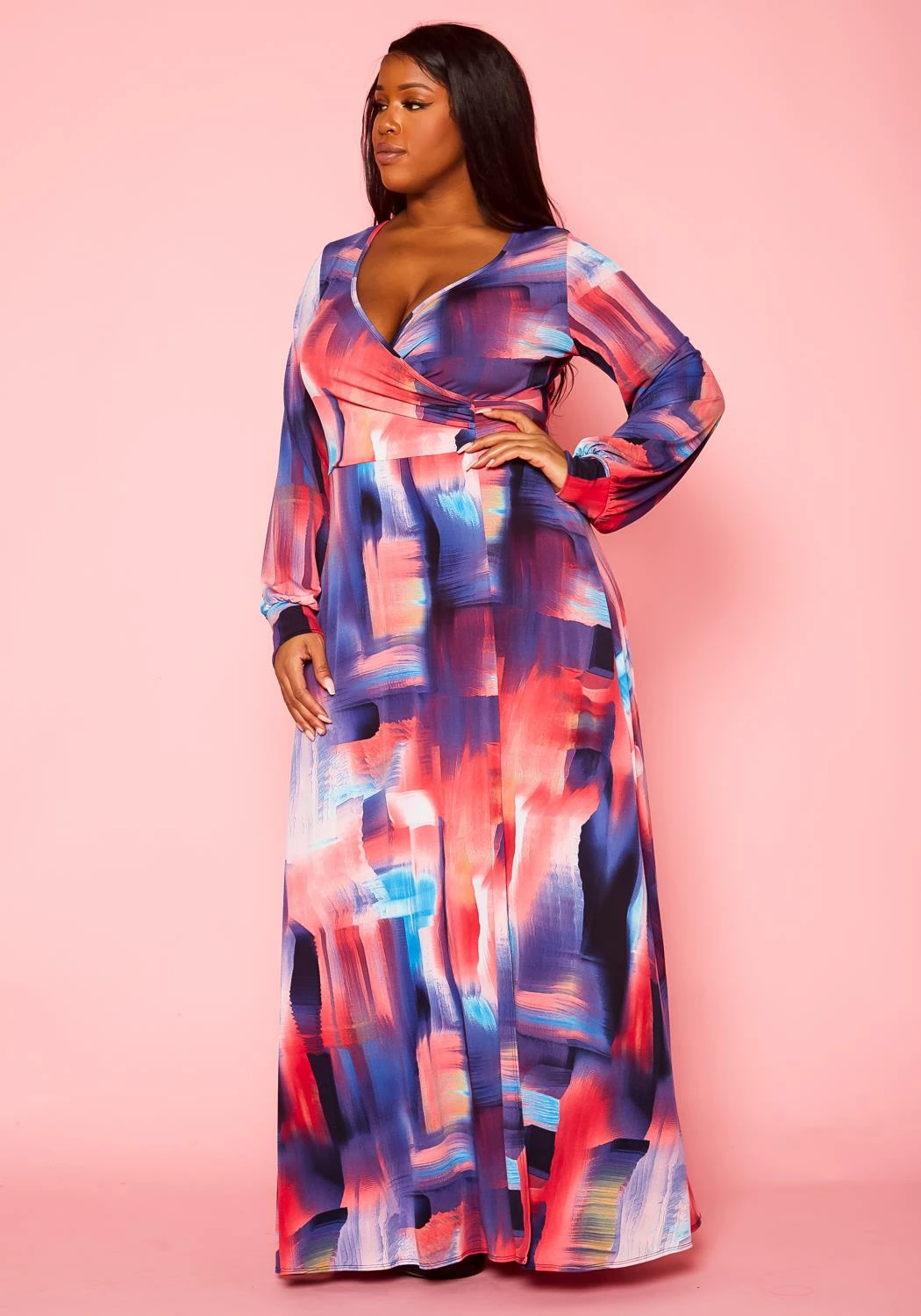 Plus Size Pastel Multi Color Print Fit & Flare Maxi Dress 3 Plus Size Pastel Multi Color Print Fit & Flare Maxi Dress - Image 3