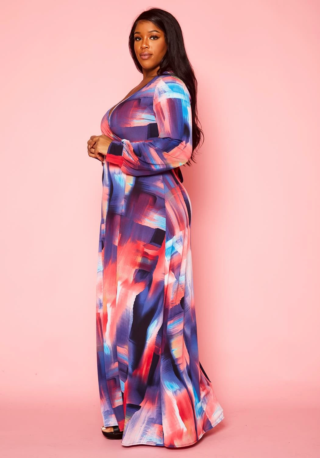 Plus Size Pastel Multi Color Print Fit & Flare Maxi Dress 4 Plus Size Pastel Multi Color Print Fit & Flare Maxi Dress - Image 4