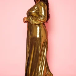 Plus Size Gold Metallic Fit & Flare Maxi Dress -Radiant Drape Sales 2021399 001 3