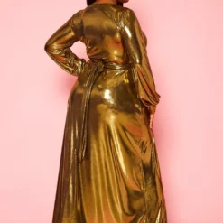 Plus Size Gold Metallic Fit & Flare Maxi Dress -Radiant Drape Sales 2021399 001 4