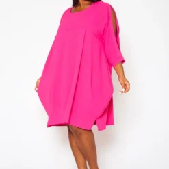 Plus Size Solid Short Sleeve Tunic Dress