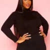 Plus Size High Neck Long Sleeve Bodysuit