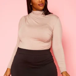 Plus Size High Neck Long Sleeve Bodysuit