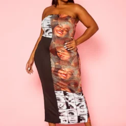 Plus Size Pop Art Face Print Tube Dress