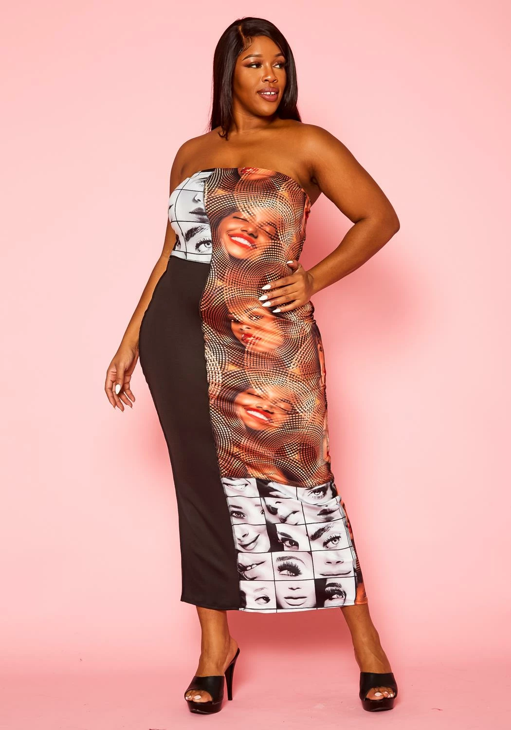 Plus Size Pop Art Face Print Tube Dress 1 Plus Size Pop Art Face Print Tube Dress