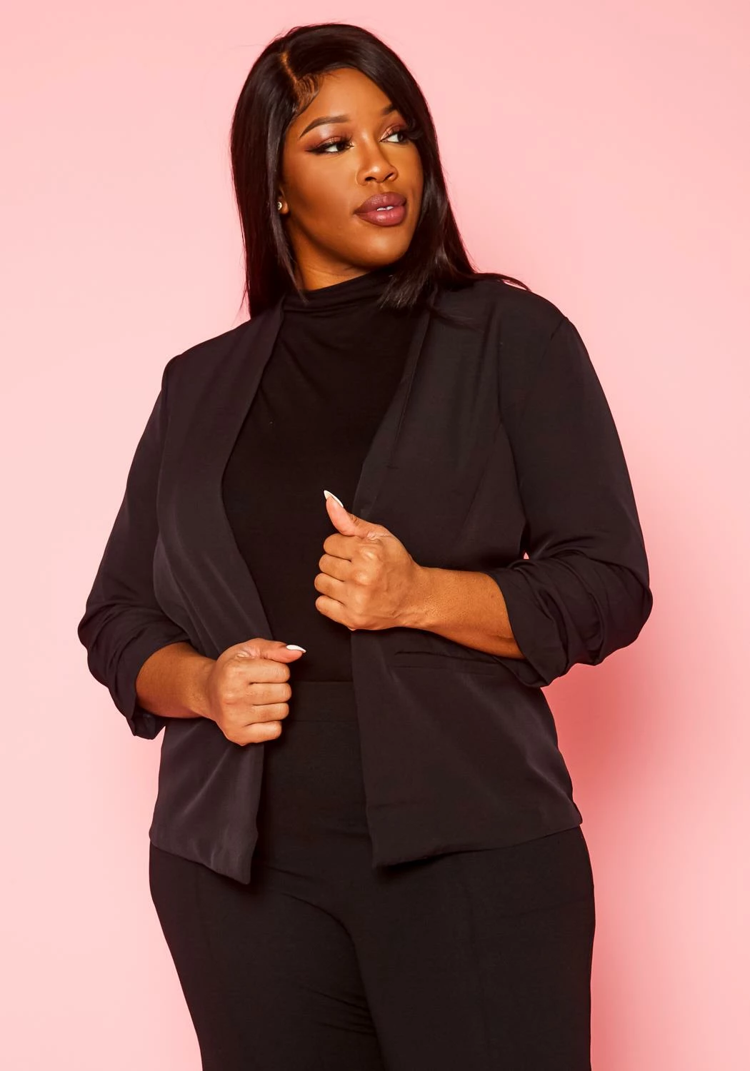 Plus Size Open Front Fitted Blazer 3 Plus Size Open Front Fitted Blazer - Image 3