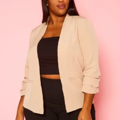 Plus Size Open Front Fitted Blazer
