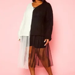 Plus Size Cable Knit Tulle Finished Cardigan -Radiant Drape Sales 2021417 002 2