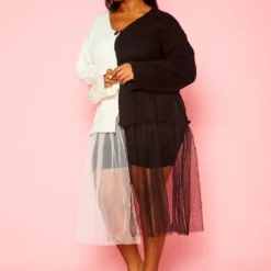 Plus Size Cable Knit Tulle Finished Cardigan -Radiant Drape Sales 2021417 002 4