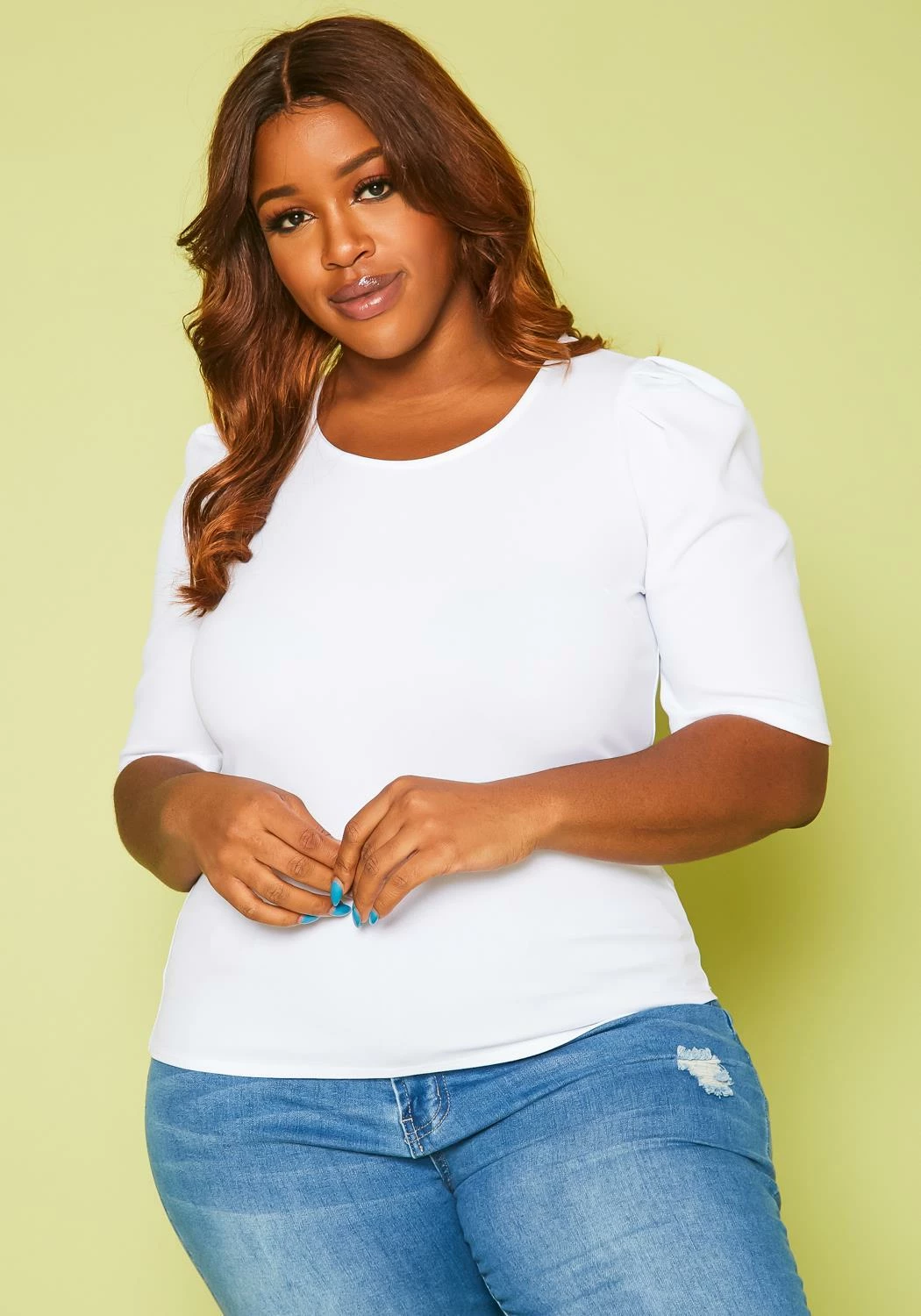 Plus Size Solid Fitted Blouse 2 Plus Size Solid Fitted Blouse - Image 2