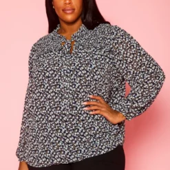 Plus Size Pleione Floral Print Blouse