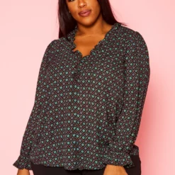 Plus Size Oriental Pattern Blouse