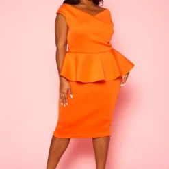 Plus Size Sleeveless V Neck Peplum Dress