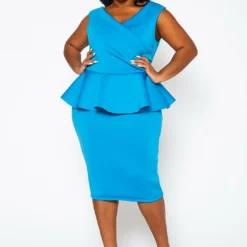 Plus Size Sleeveless V Neck Peplum Dress